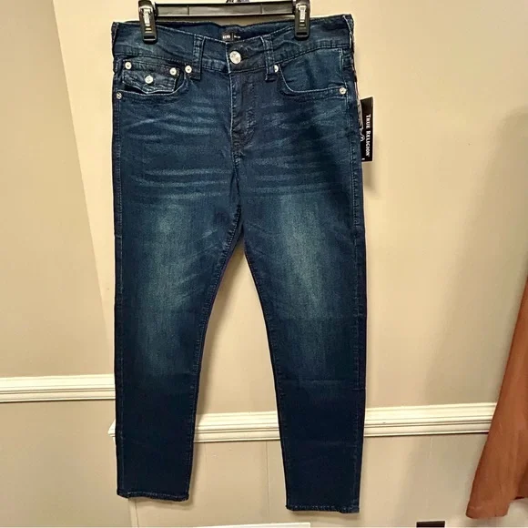 True Religion Sz 33 34 Dark Blue Jeans Rocco Relaxed Slim NWT - Picture 11 of 16